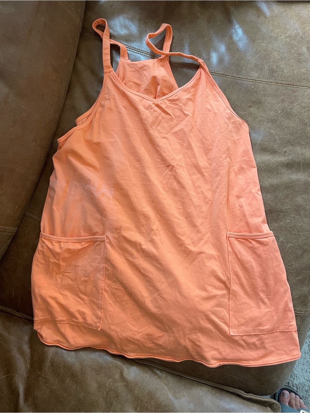 Women's Coral Sleeveless Romper with Front Pockets